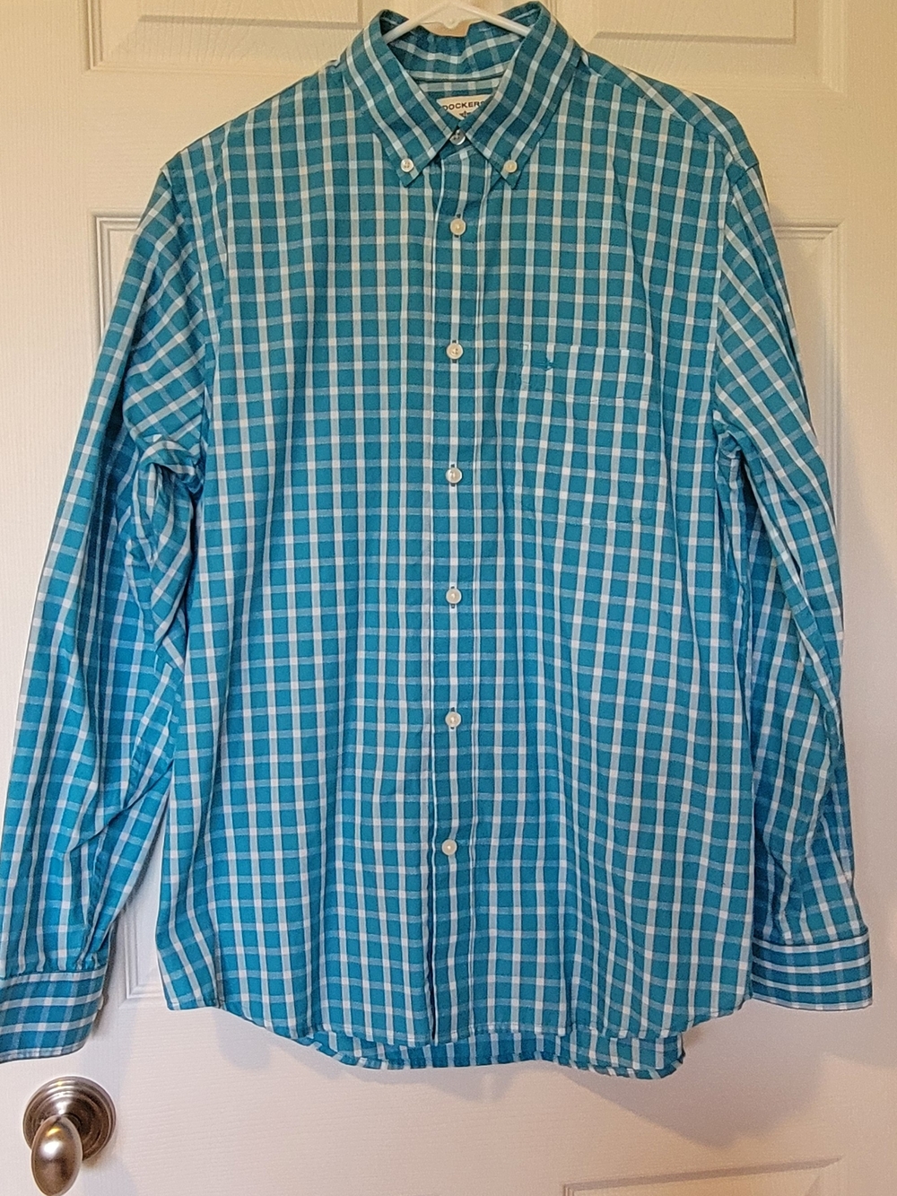 Dockers Teal and White Plaid Button-Up Shirt
